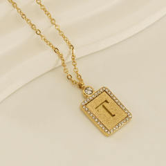 18KG hollow out initial letter frosted pendant dainty stainless steel necklace