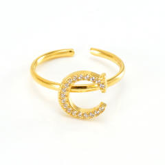 Popular diamond initial letter stainless steel adjustable rings