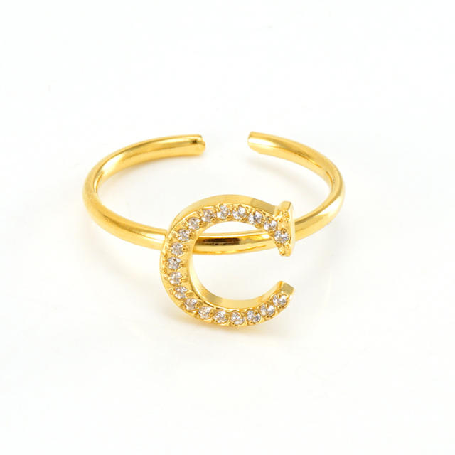 Popular diamond initial letter stainless steel adjustable rings