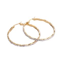 18KG wave shape diamond big hoop stainless steel earrings