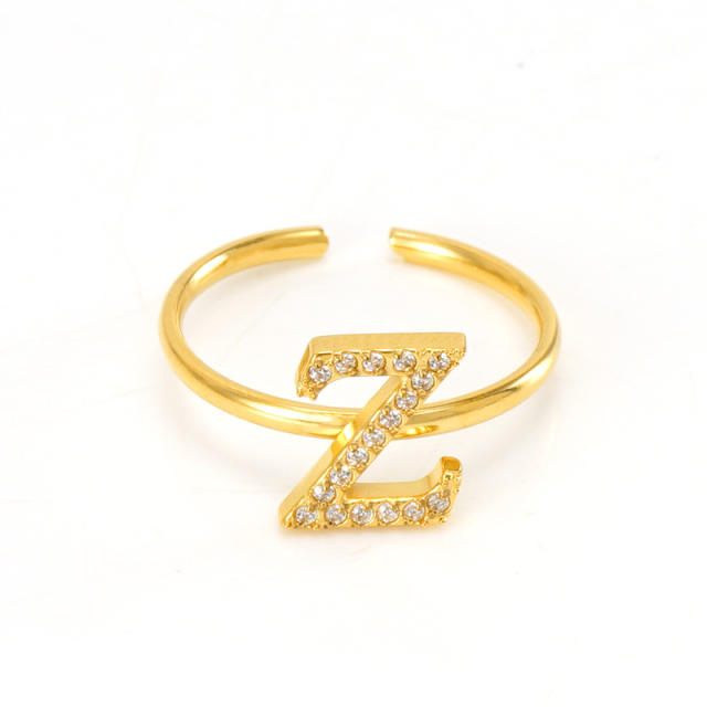 Popular diamond initial letter stainless steel adjustable rings
