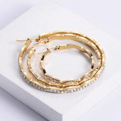 18KG wave shape diamond big hoop stainless steel earrings