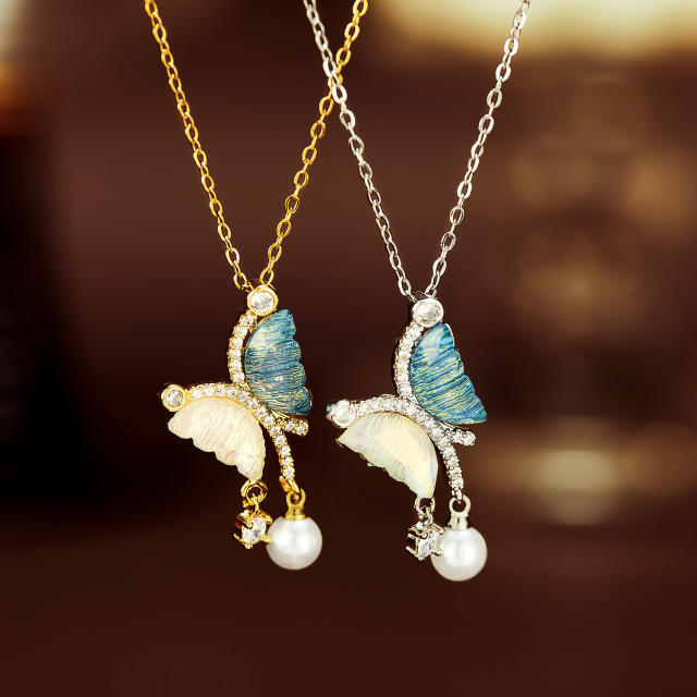 Spring colorful butterfly charm stainless steel chain necklace