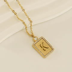 18KG hollow out initial letter frosted pendant dainty stainless steel necklace