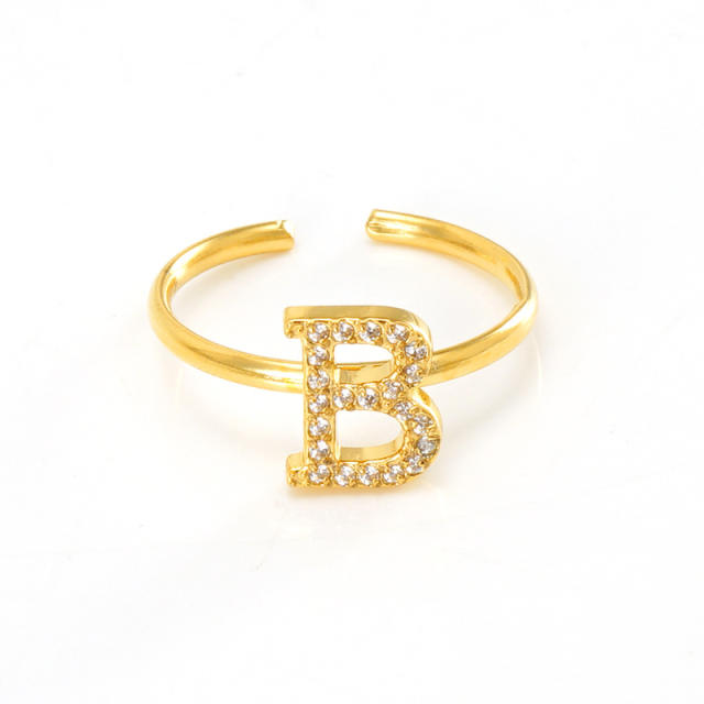 Popular diamond initial letter stainless steel adjustable rings