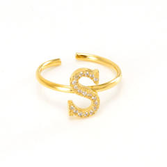 Popular diamond initial letter stainless steel adjustable rings