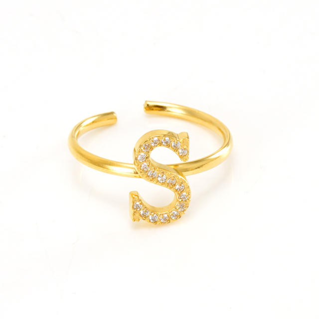 Popular diamond initial letter stainless steel adjustable rings
