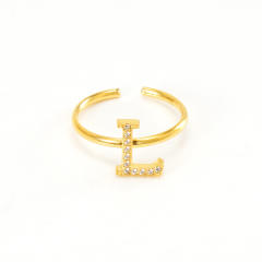 Popular diamond initial letter stainless steel adjustable rings
