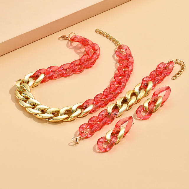 Fashionalble colorful acrylic cuban link chain choker necklace earrings set