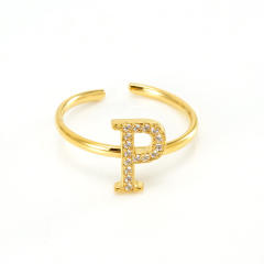 Popular diamond initial letter stainless steel adjustable rings