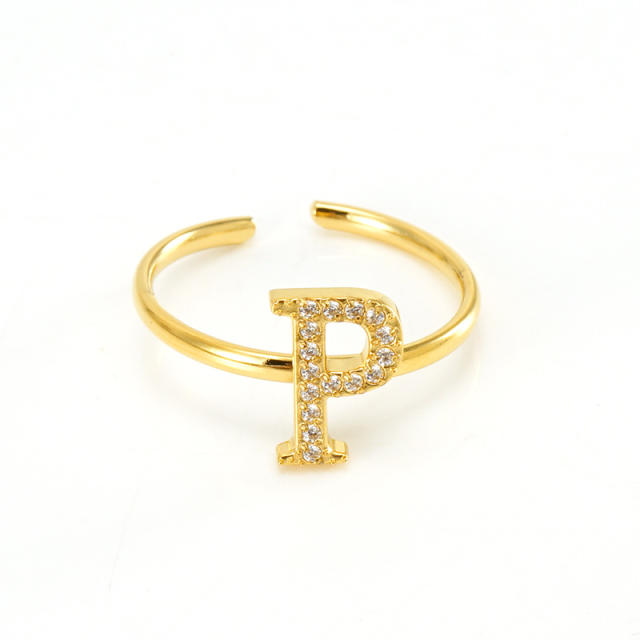 Popular diamond initial letter stainless steel adjustable rings