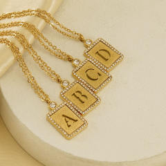 18KG hollow out initial letter frosted pendant dainty stainless steel necklace