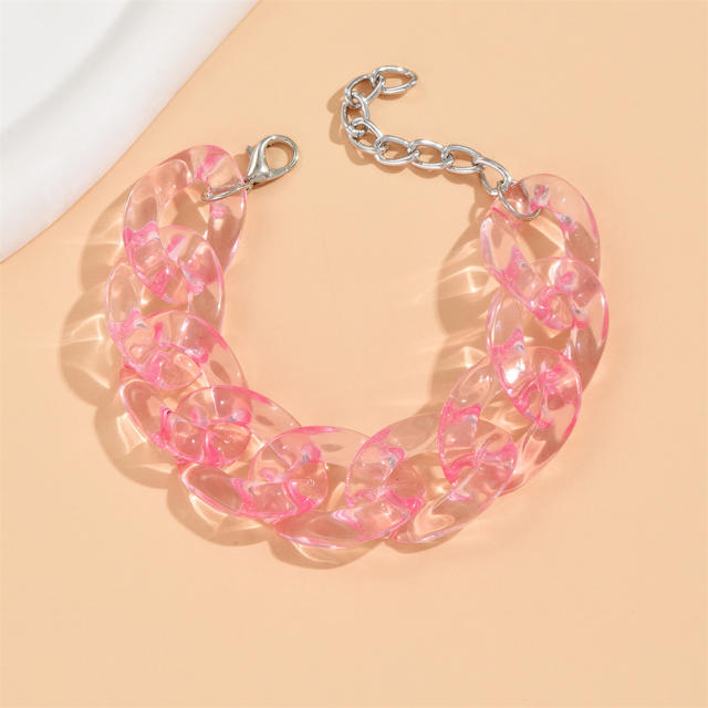 Candy color clear acylic cuban link chain bracelet