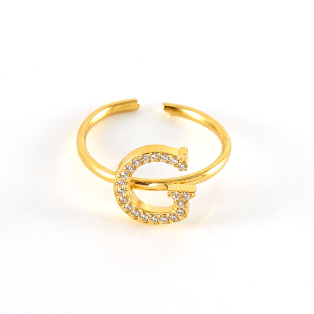 Popular diamond initial letter stainless steel adjustable rings