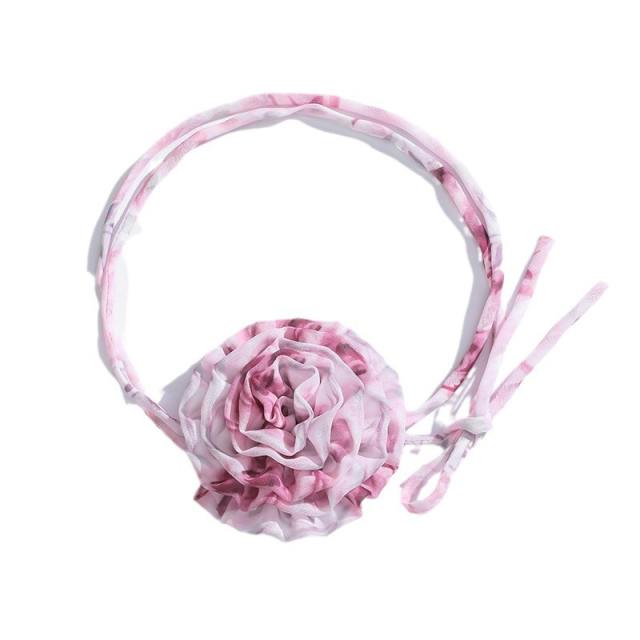 Spring summer floral chiffon rose flower strappy choker necklace