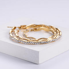 18KG wave shape diamond big hoop stainless steel earrings