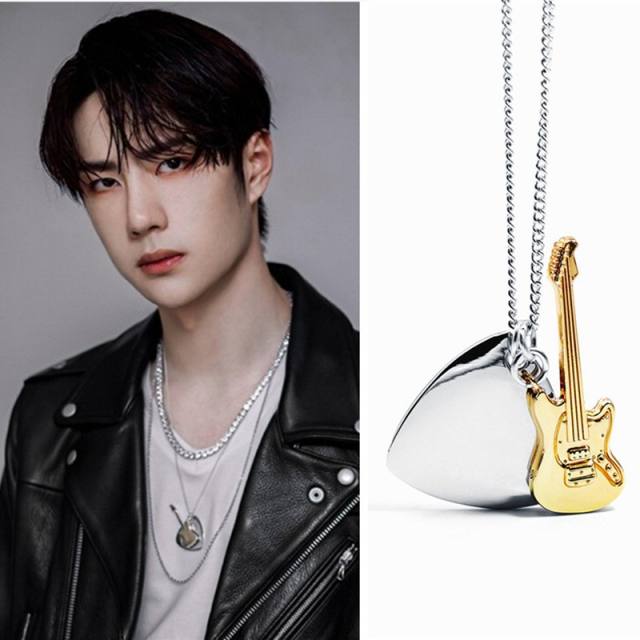 Hiphop guitar pick pendant dainty stainless steel necklace