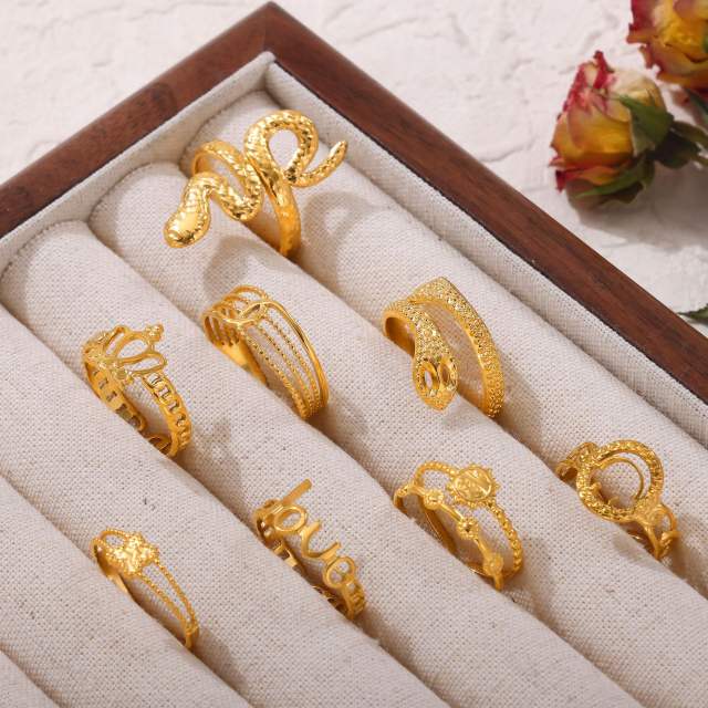 Vintage unique smile face snake geometric shape stainless steel finger rings collection