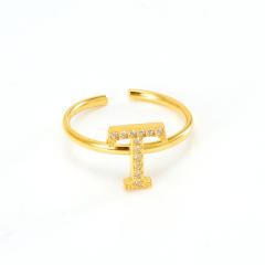 Popular diamond initial letter stainless steel adjustable rings