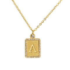 18KG hollow out initial letter frosted pendant dainty stainless steel necklace