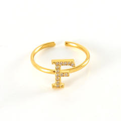 Popular diamond initial letter stainless steel adjustable rings