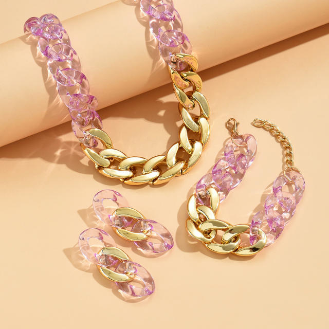 Fashionalble colorful acrylic cuban link chain choker necklace earrings set