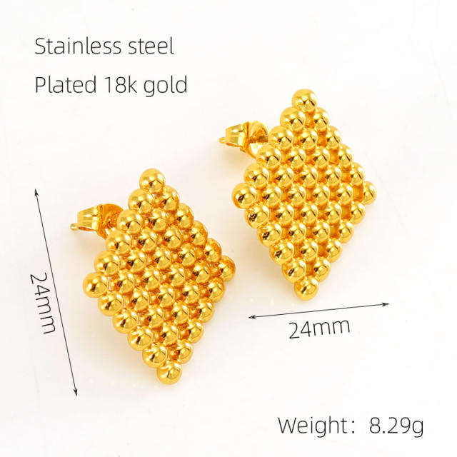Creative beaded heart square triangle stainless steel studs earrings