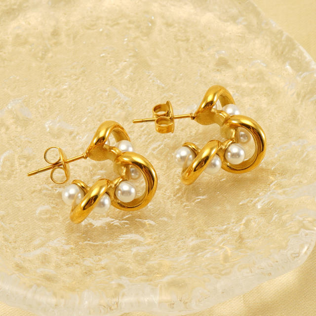 18KG pearl stainless steel studs earrings