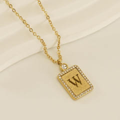 18KG hollow out initial letter frosted pendant dainty stainless steel necklace