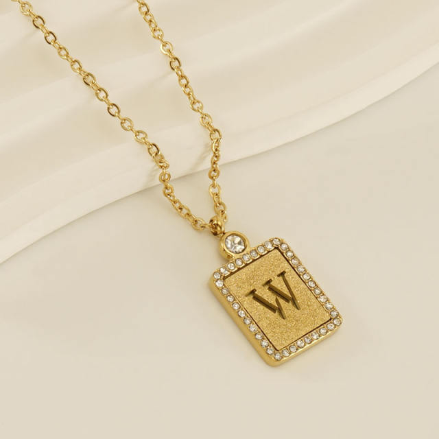 18KG hollow out initial letter frosted pendant dainty stainless steel necklace