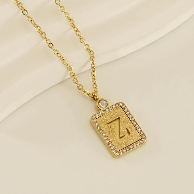 18KG hollow out initial letter frosted pendant dainty stainless steel necklace