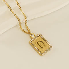 18KG hollow out initial letter frosted pendant dainty stainless steel necklace