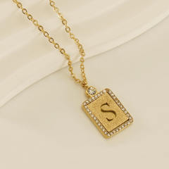 18KG hollow out initial letter frosted pendant dainty stainless steel necklace