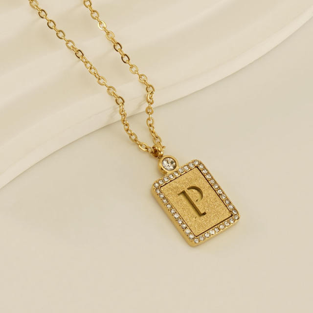 18KG hollow out initial letter frosted pendant dainty stainless steel necklace