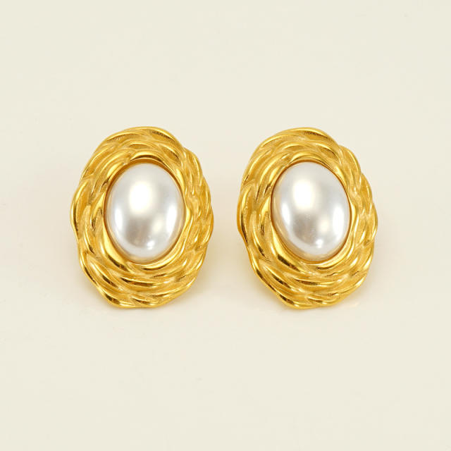 18KG pearl stainless steel studs earrings