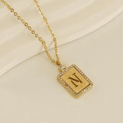 18KG hollow out initial letter frosted pendant dainty stainless steel necklace