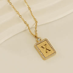 18KG hollow out initial letter frosted pendant dainty stainless steel necklace