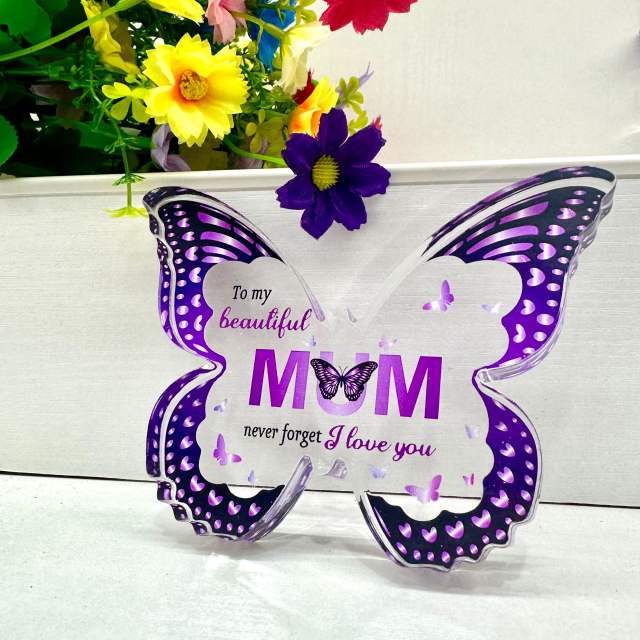 Purple color butterfly shape mother's day familay gift acrylic desk decoration