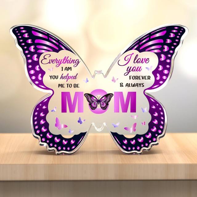 Purple color butterfly shape mother's day familay gift acrylic desk decoration