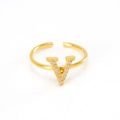 Popular diamond initial letter stainless steel adjustable rings