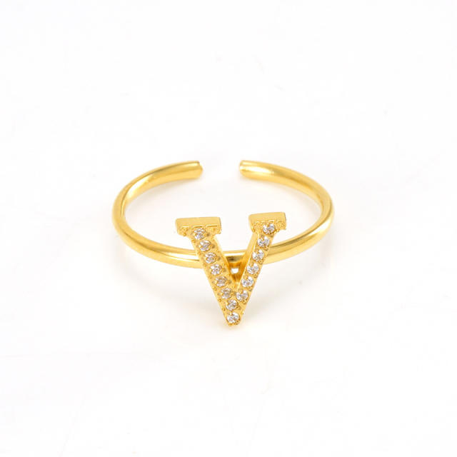 Popular diamond initial letter stainless steel adjustable rings