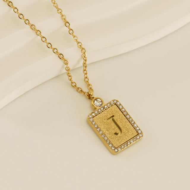 18KG hollow out initial letter frosted pendant dainty stainless steel necklace