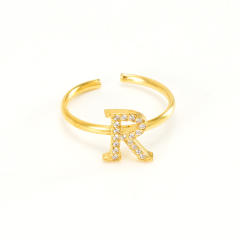 Popular diamond initial letter stainless steel adjustable rings