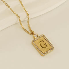 18KG hollow out initial letter frosted pendant dainty stainless steel necklace