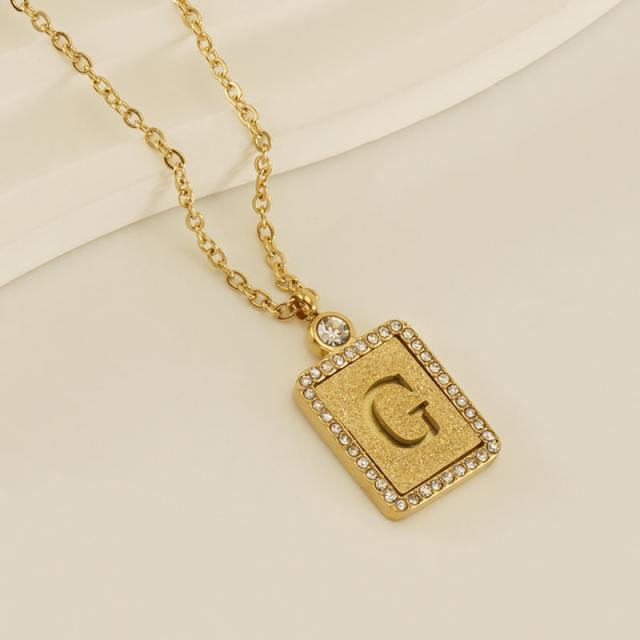 18KG hollow out initial letter frosted pendant dainty stainless steel necklace