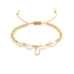 18KG baroque pearl diamond initial letter charm bracelet