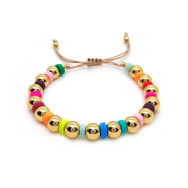 Boho rainbow color bead gold plated copper bead bracelet