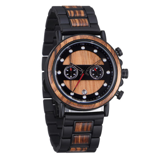 Popular luminous steel mix wood quartz watch for men