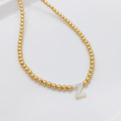 Natural shell initial letter gold plated copper beaded necklace