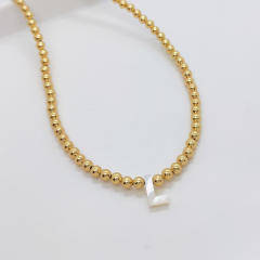 Natural shell initial letter gold plated copper beaded necklace